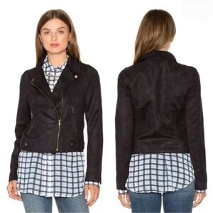 Jack BB Dakota Calipatria Black Suede Asymmetrical Moto Zip Cropped Jacket